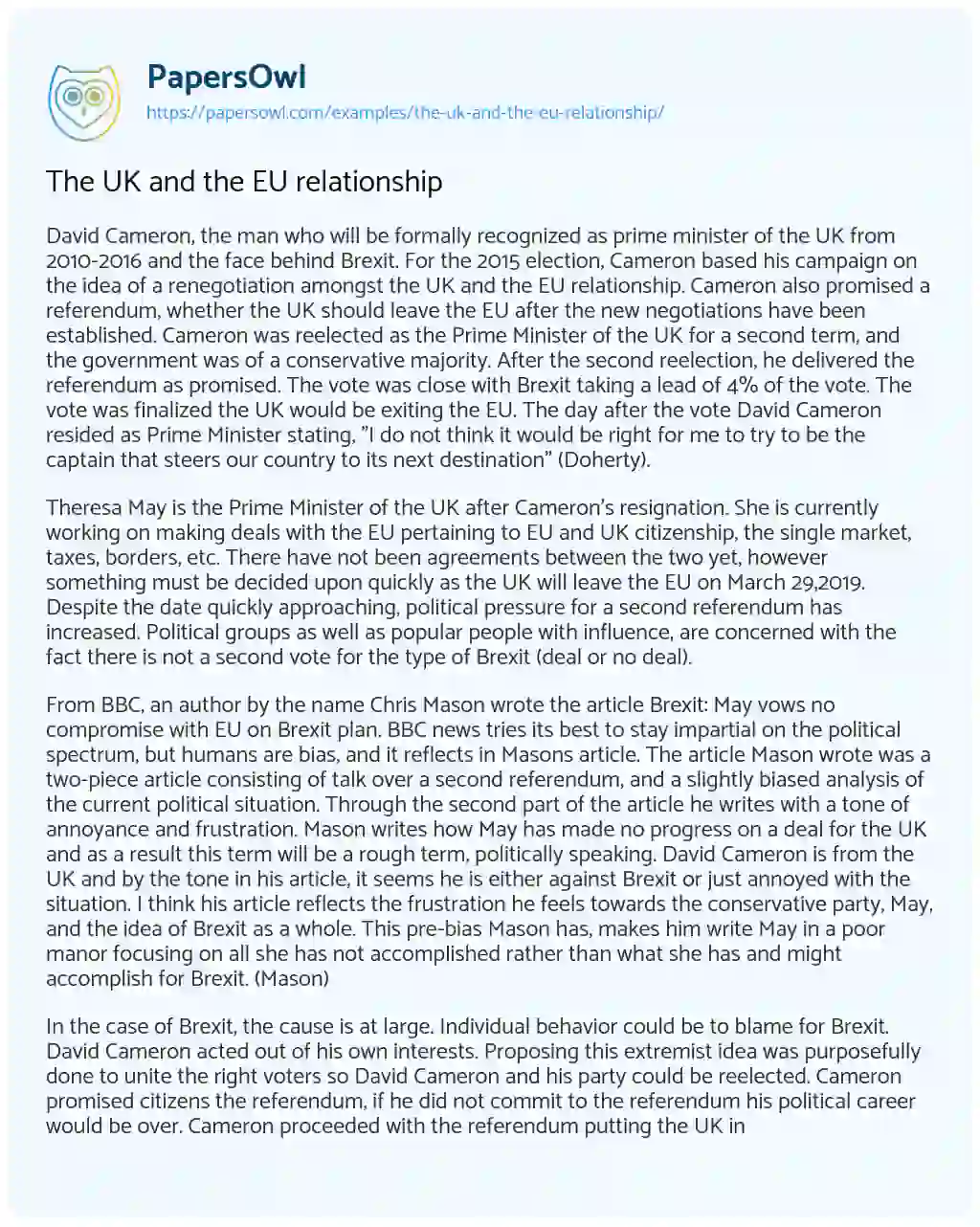 Essay on The UK and the EU Relationship