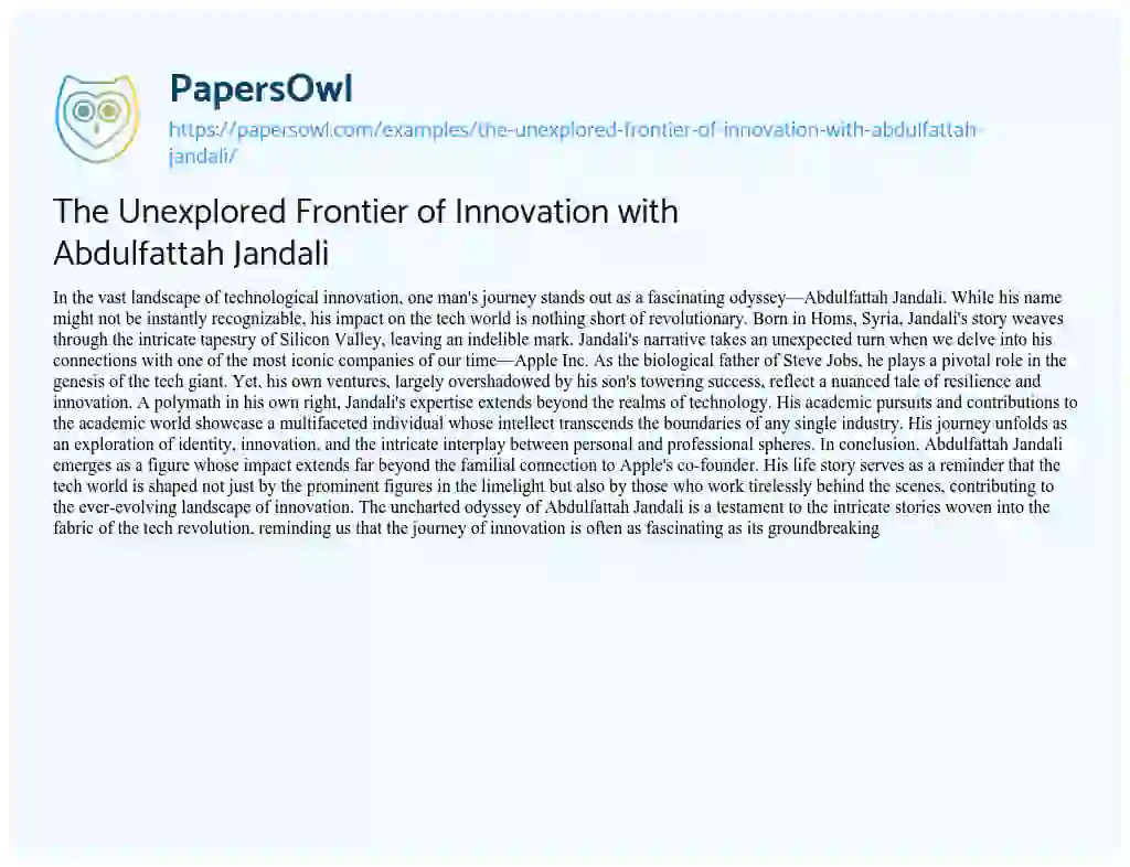 Essay on The Unexplored Frontier of Innovation with Abdulfattah Jandali