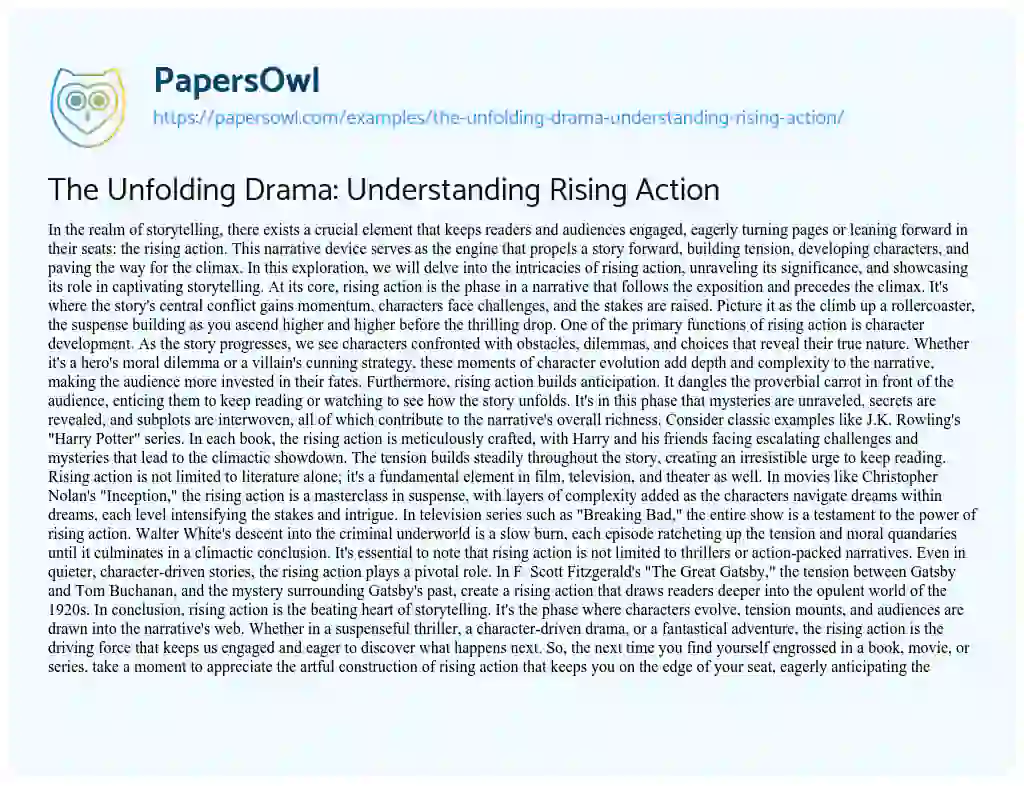 Essay on The Unfolding Drama: Understanding Rising Action