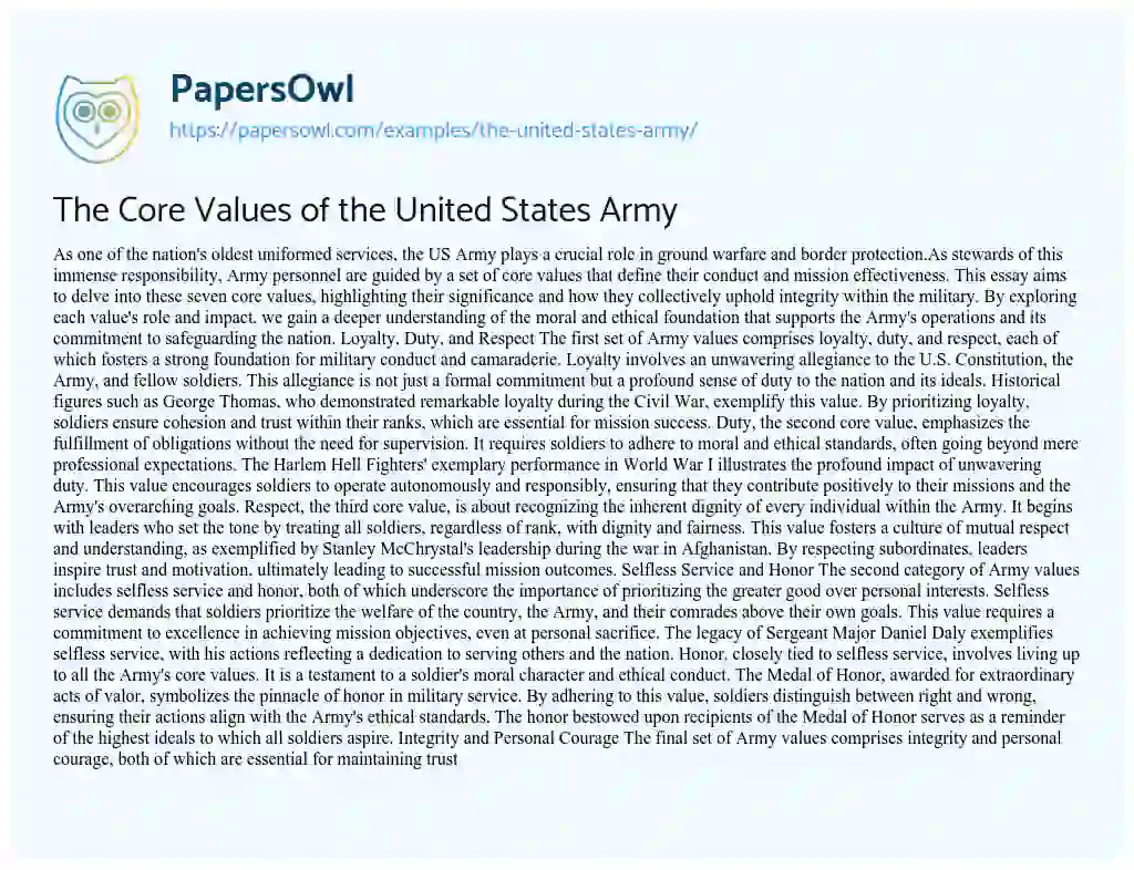 Essay on The United States Army