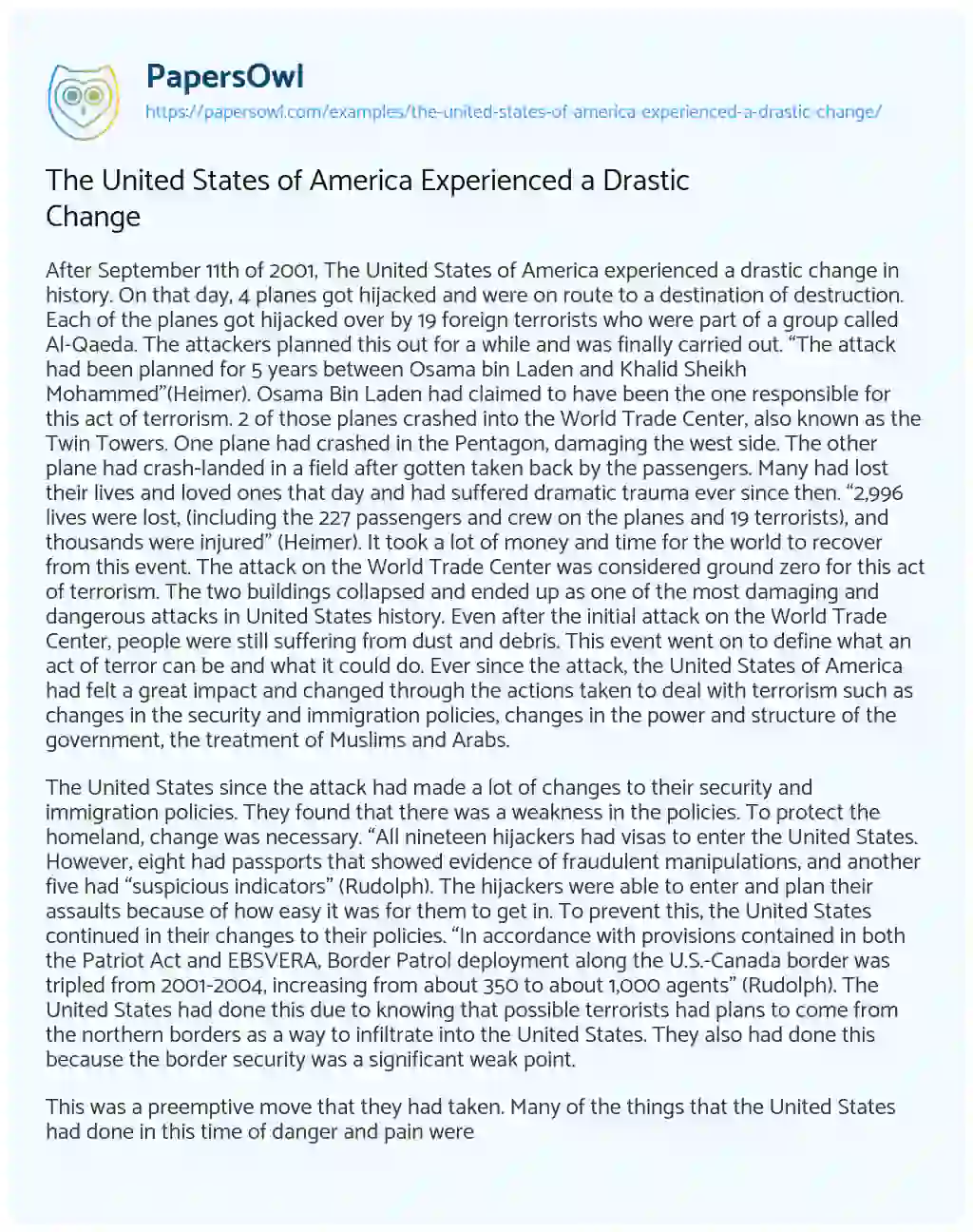 Essay on The United States of America Experienced a Drastic Change