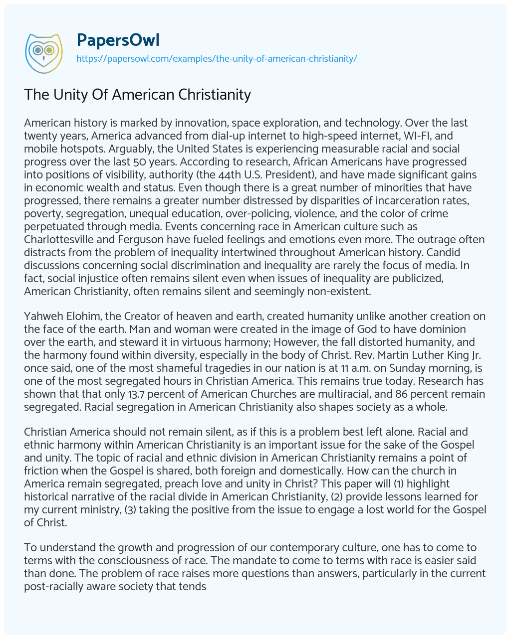 Essay on The Unity of American Christianity