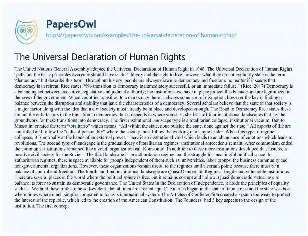Essay on The Universal Declaration of Human Rights