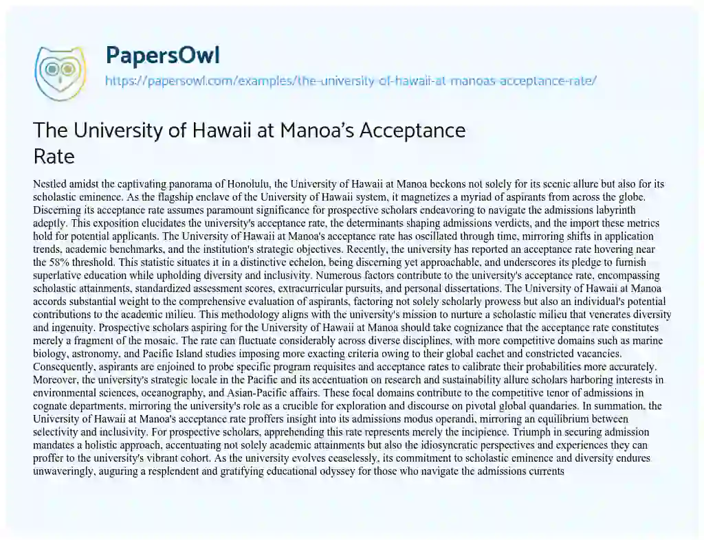 Essay on The University of Hawaii at Manoa’s Acceptance Rate