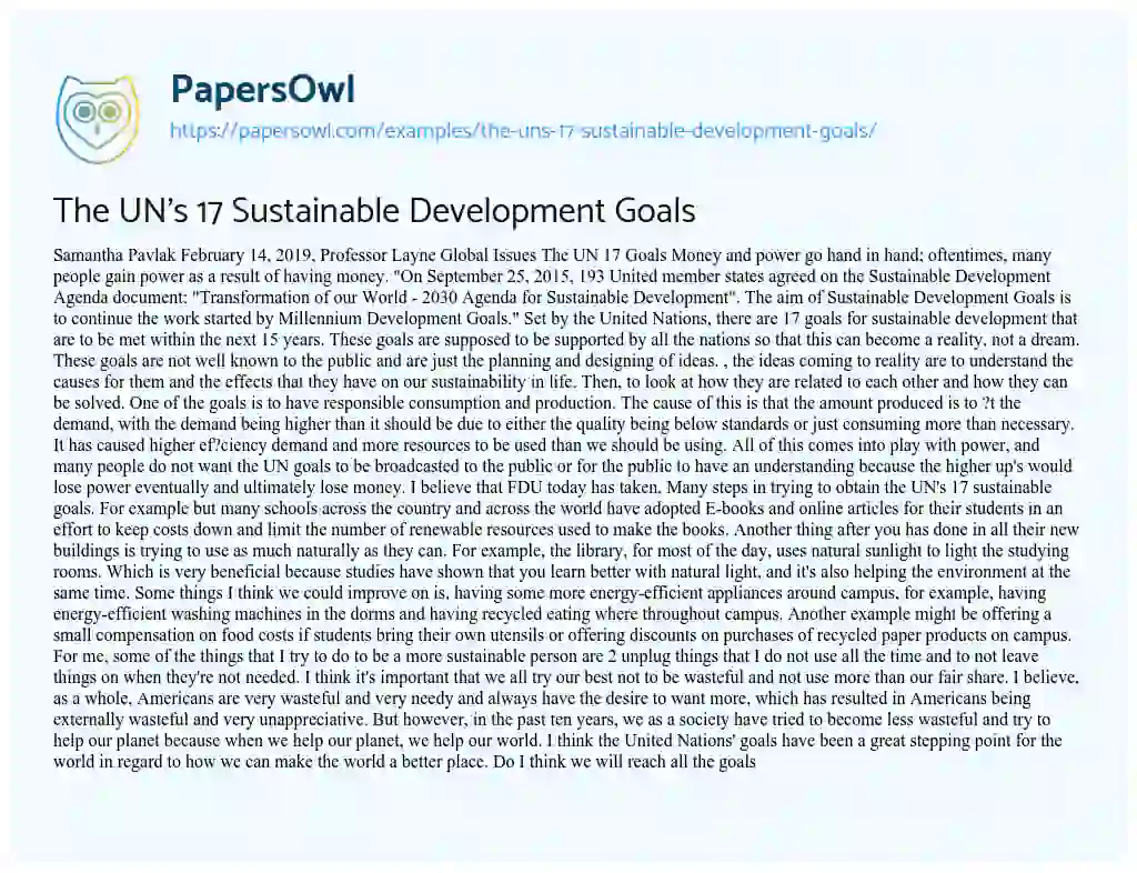 Essay on The UN’s 17 Sustainable Development Goals
