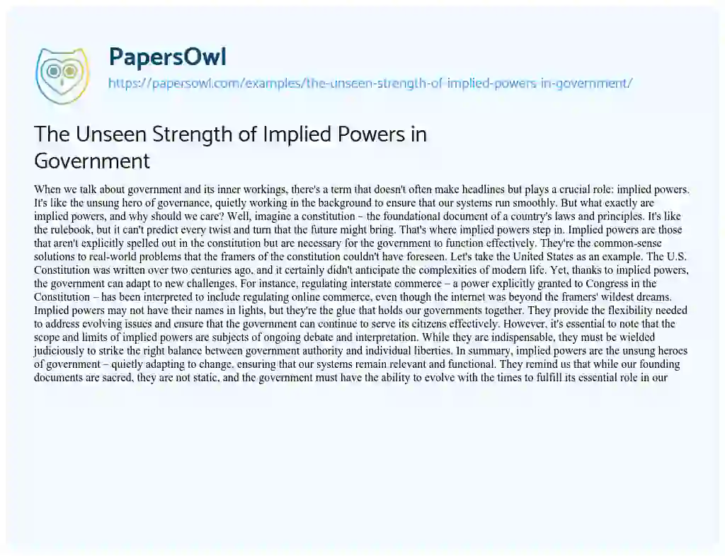 Essay on The Unseen Strength of Implied Powers in Government