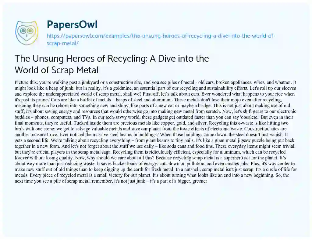 Essay on The Unsung Heroes of Recycling: a Dive into the World of Scrap Metal