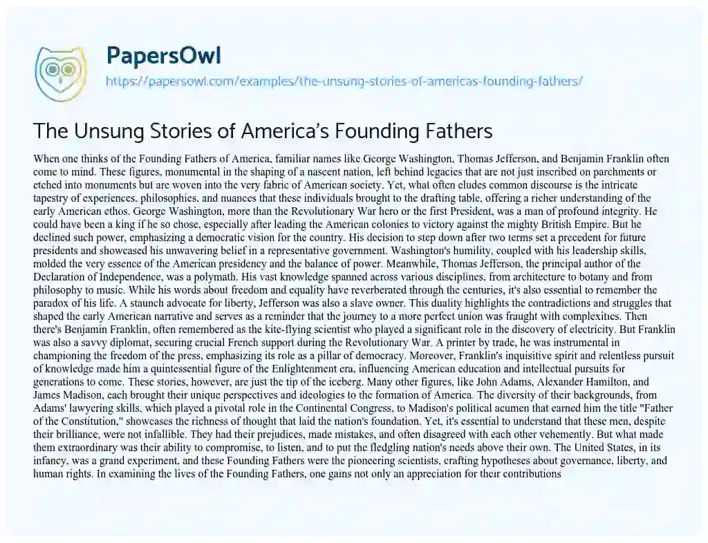 Essay on The Unsung Stories of America’s Founding Fathers