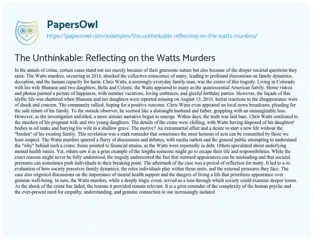 Essay on The Unthinkable: Reflecting on the Watts Murders