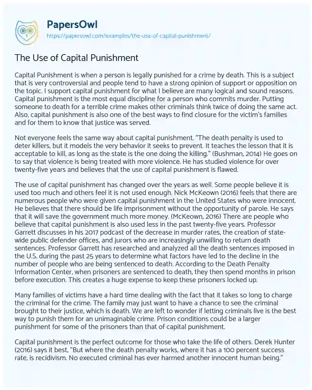 Essay on The Use of Capital Punishment