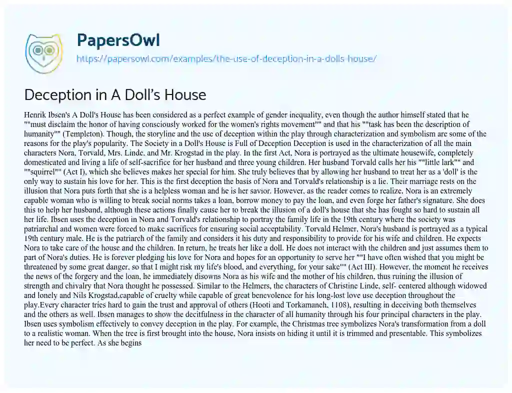 Deception in a Doll’s House essay