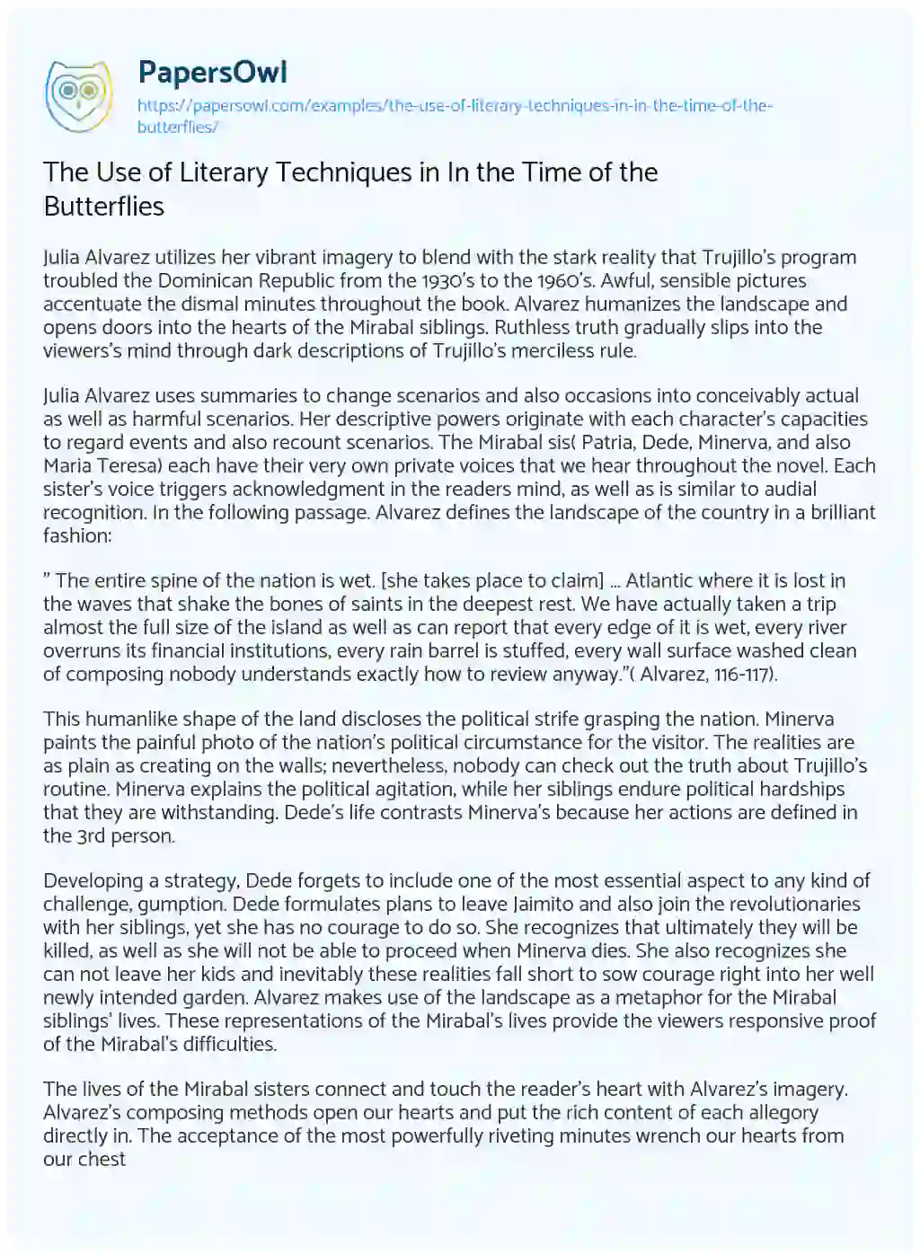 Essay on The Use of Literary Techniques in in the Time of the Butterflies