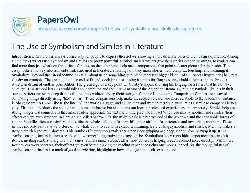 Essay on The Use of Symbolism and Similes in Literature