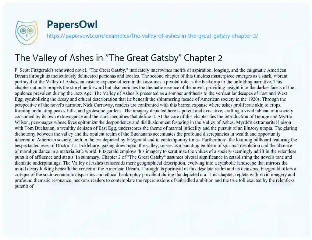 great gatsby valley of ashes essay