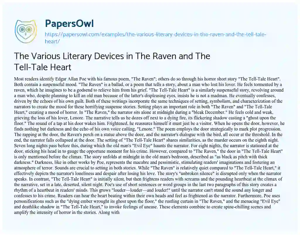 Essay on The Various Literary Devices in the Raven and the Tell-Tale Heart