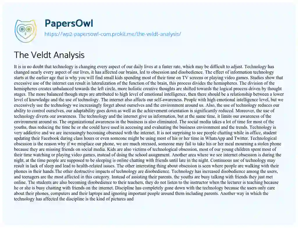 Essay on The Veldt Analysis