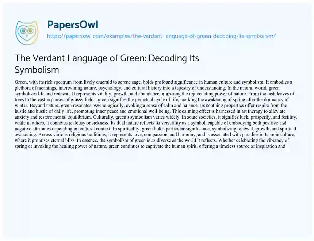 Essay on The Verdant Language of Green: Decoding its Symbolism