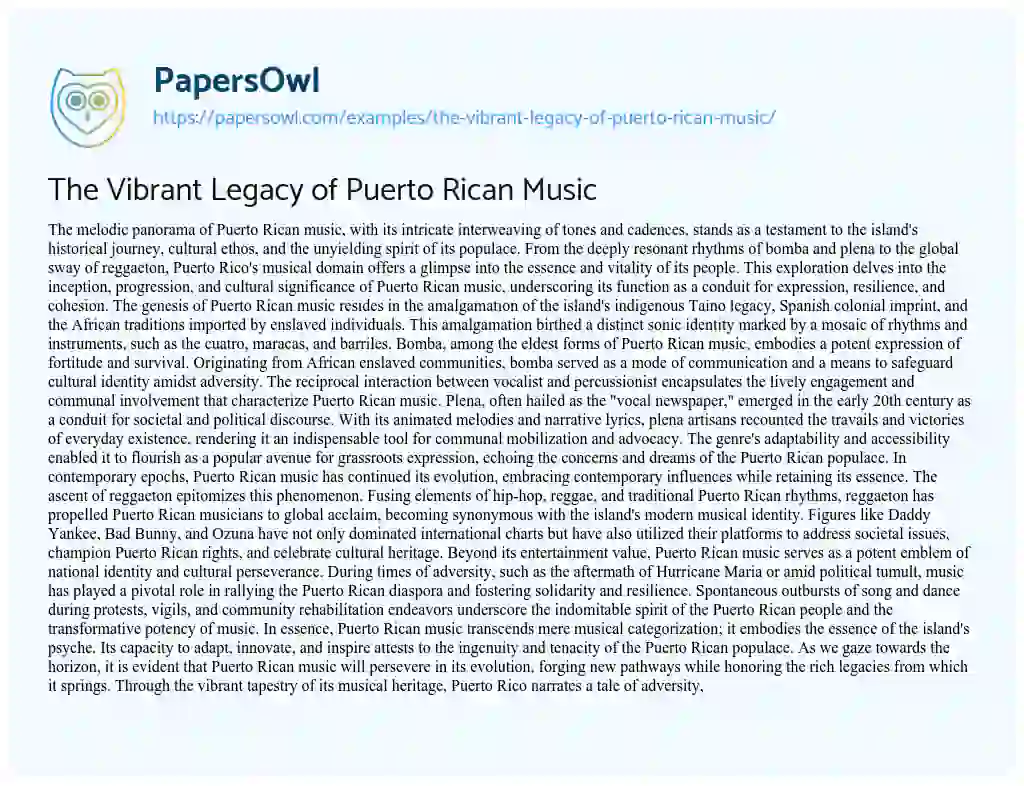 Essay on The Vibrant Legacy of Puerto Rican Music