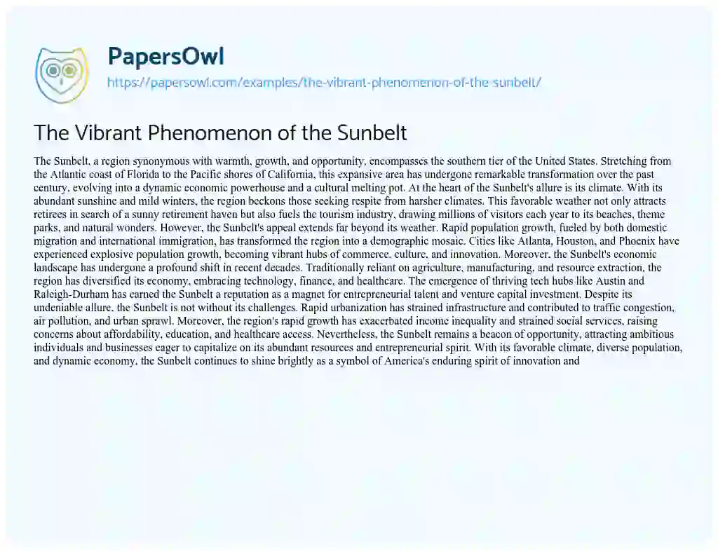 Essay on The Vibrant Phenomenon of the Sunbelt