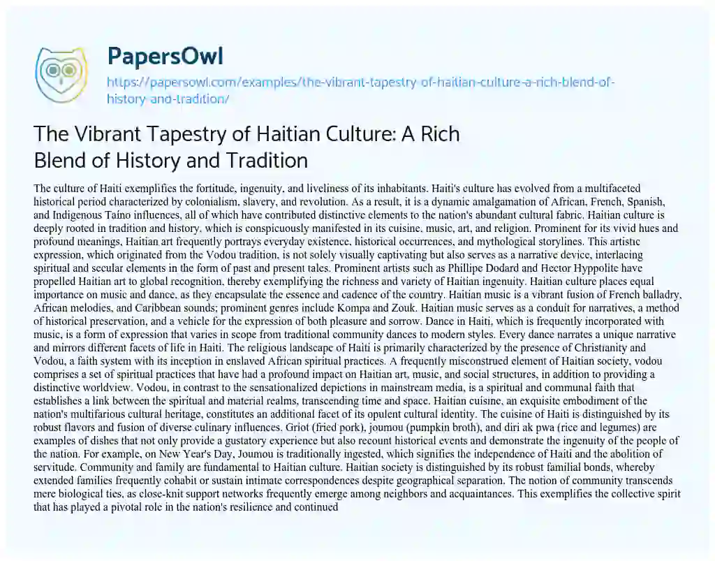 Essay on The Vibrant Tapestry of Haitian Culture: a Rich Blend of History and Tradition