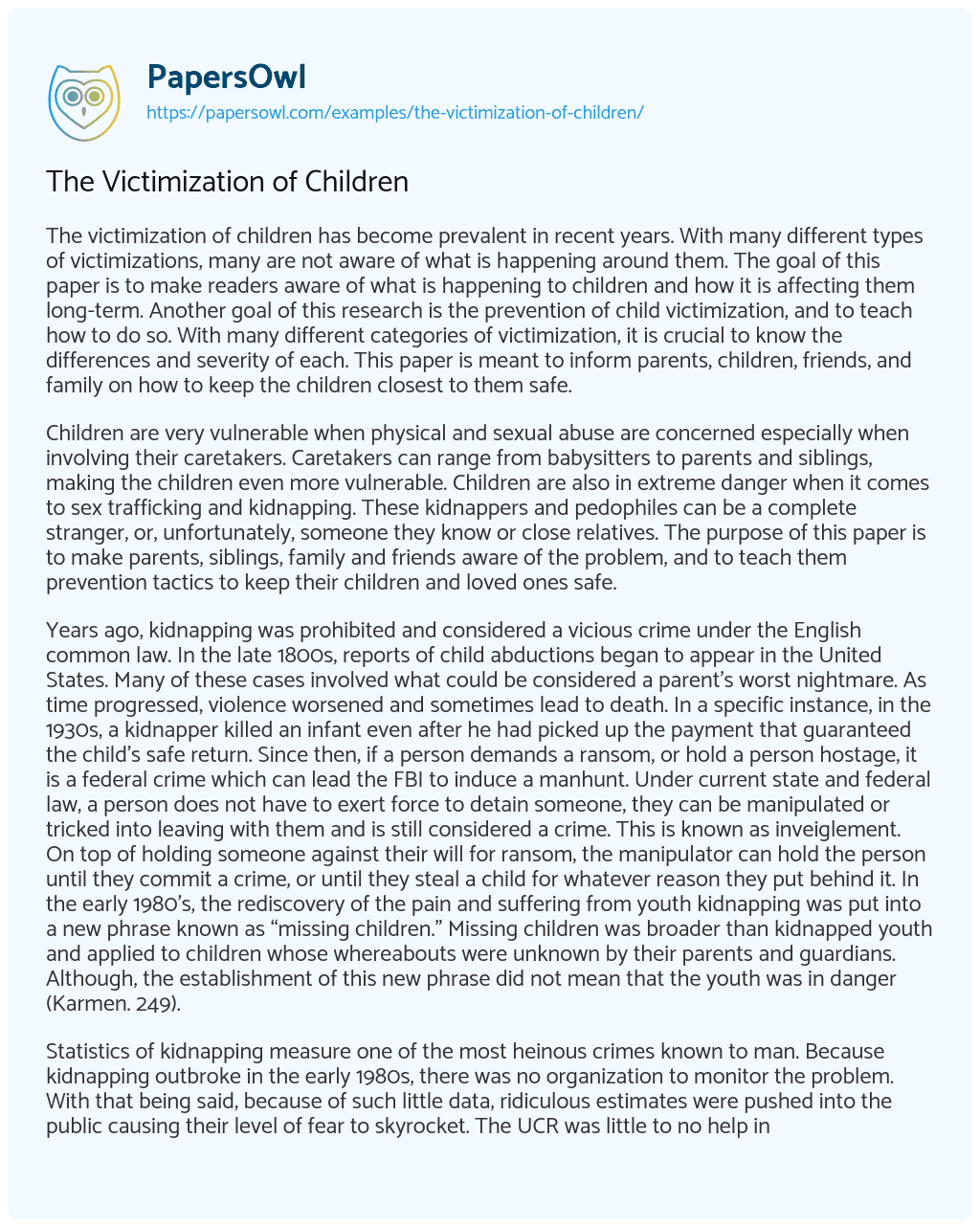 Essay on The Victimization of Children