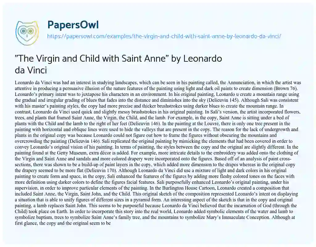 Essay on “The Virgin and Child with Saint Anne” by Leonardo Da Vinci