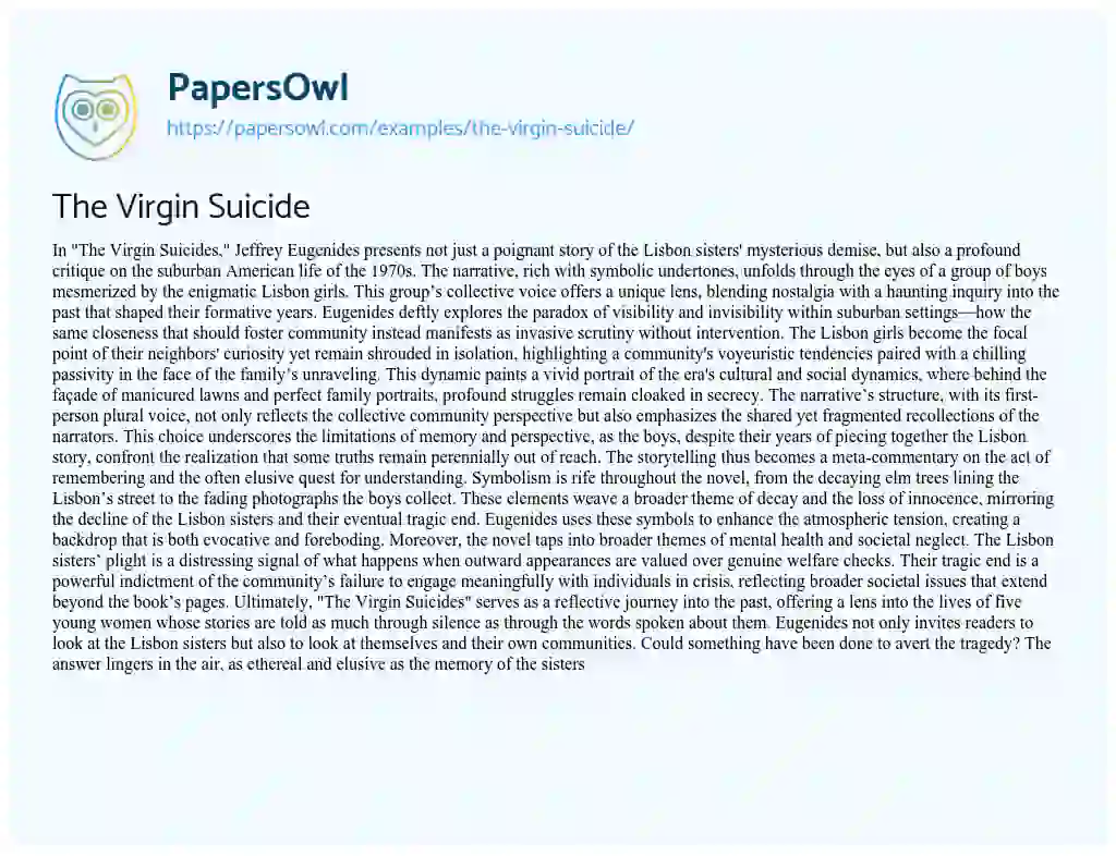 Essay on The Virgin Suicide