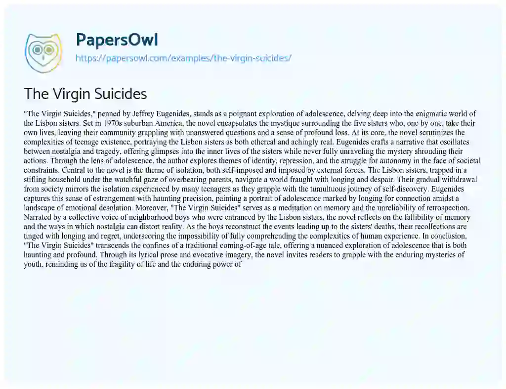 Essay on The Virgin Suicides
