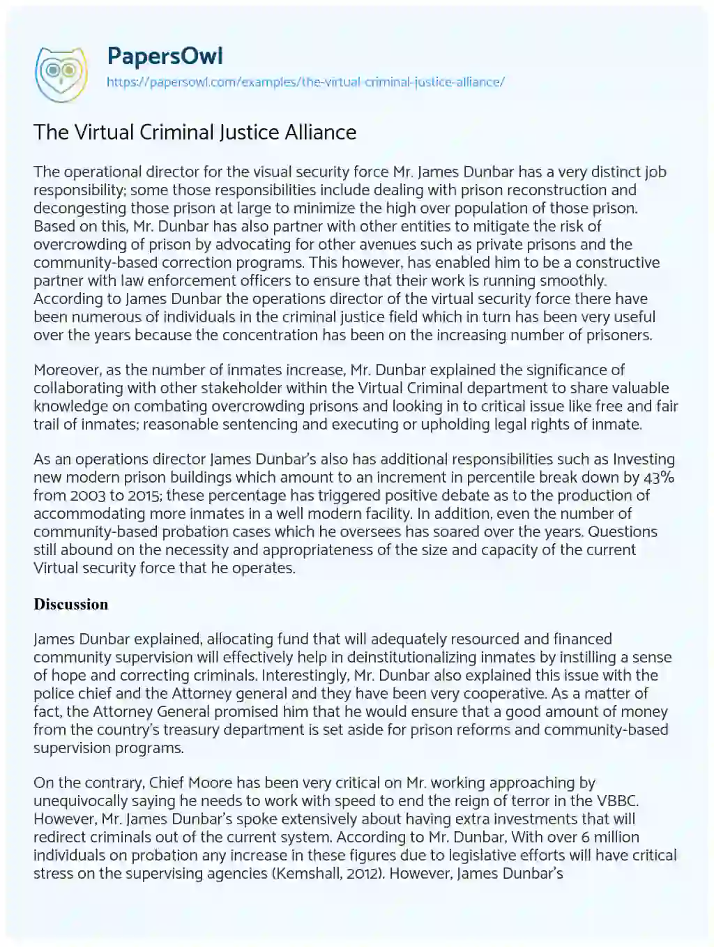 The Virtual Criminal Justice Alliance essay
