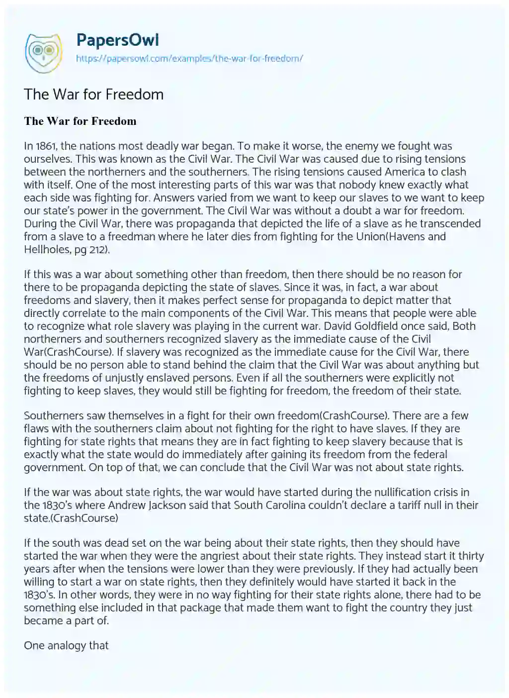 Essay on The War for Freedom