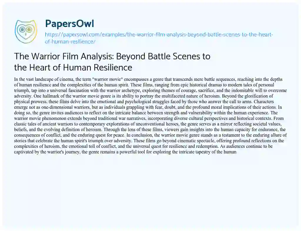 Essay on The Warrior Film Analysis: Beyond Battle Scenes to the Heart of Human Resilience