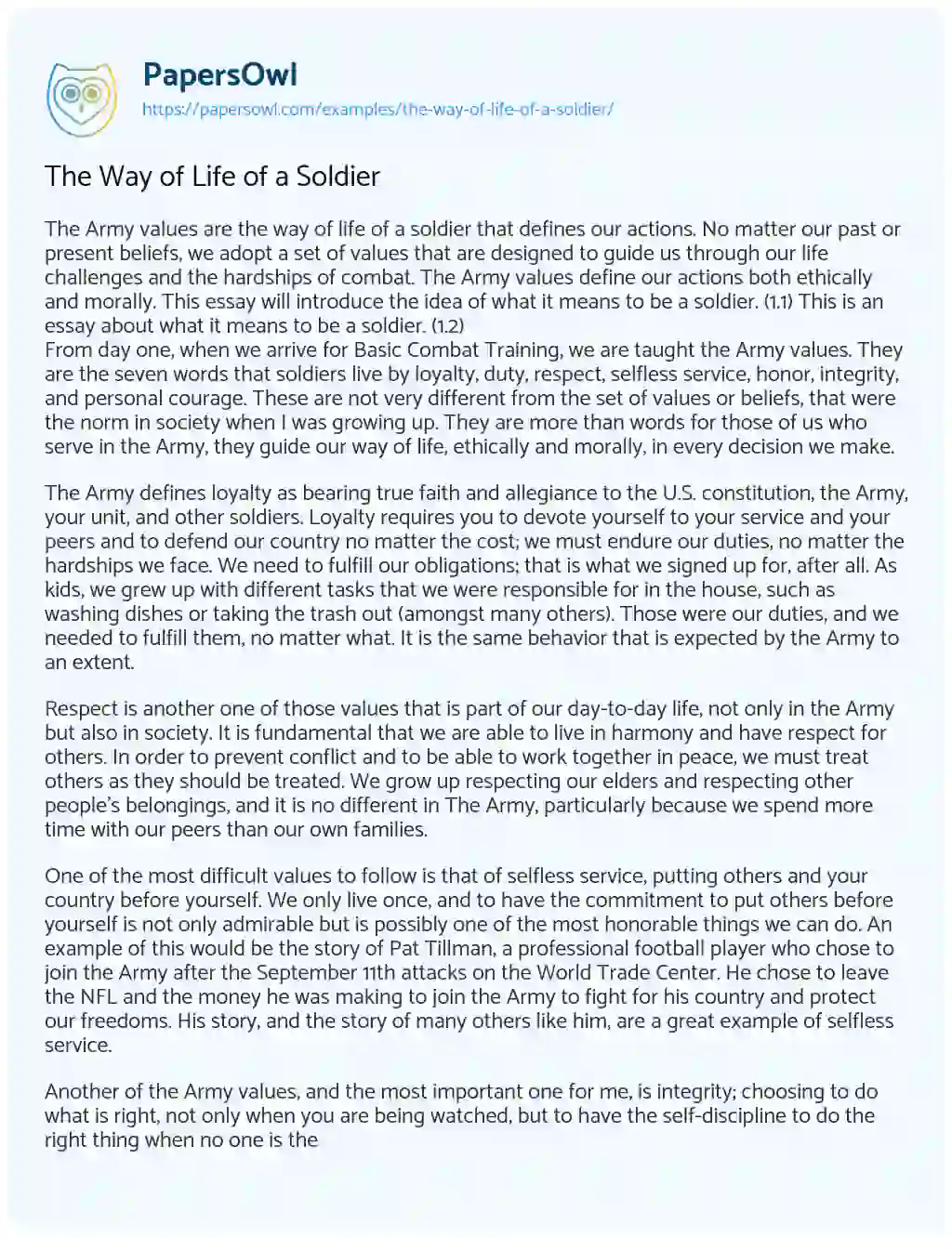 The Way of Life of a Soldier essay