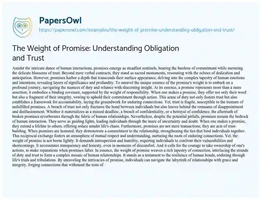 Essay on The Weight of Promise: Understanding Obligation and Trust