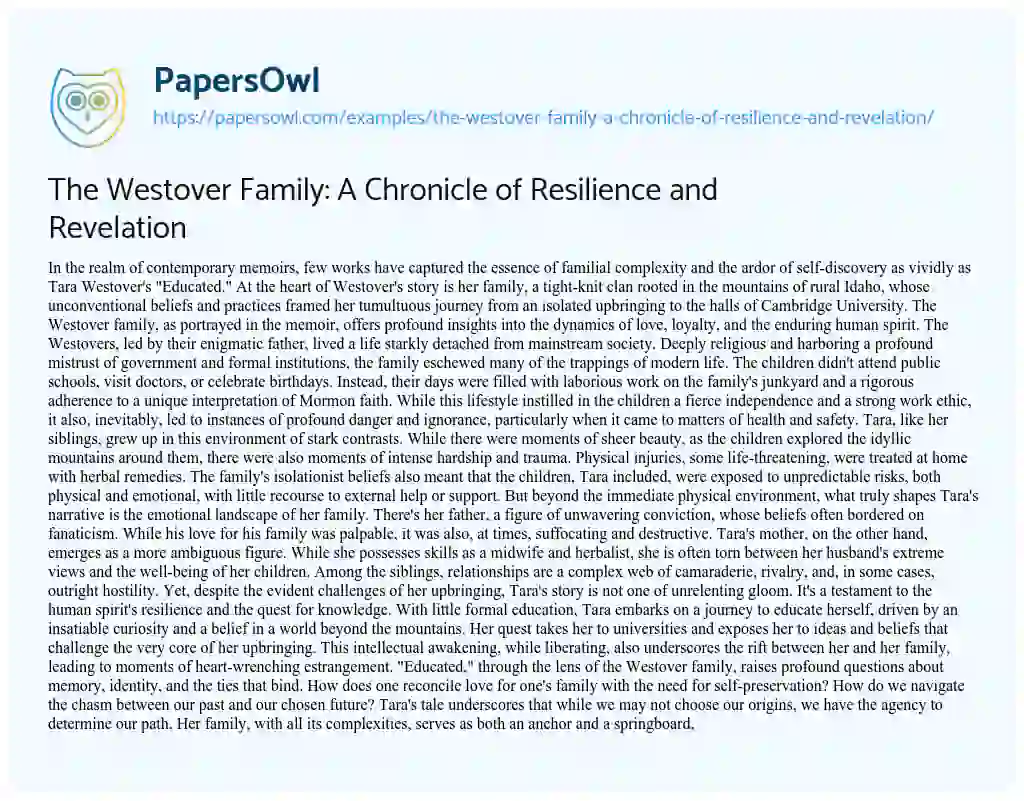 Essay on The Westover Family: a Chronicle of Resilience and Revelation