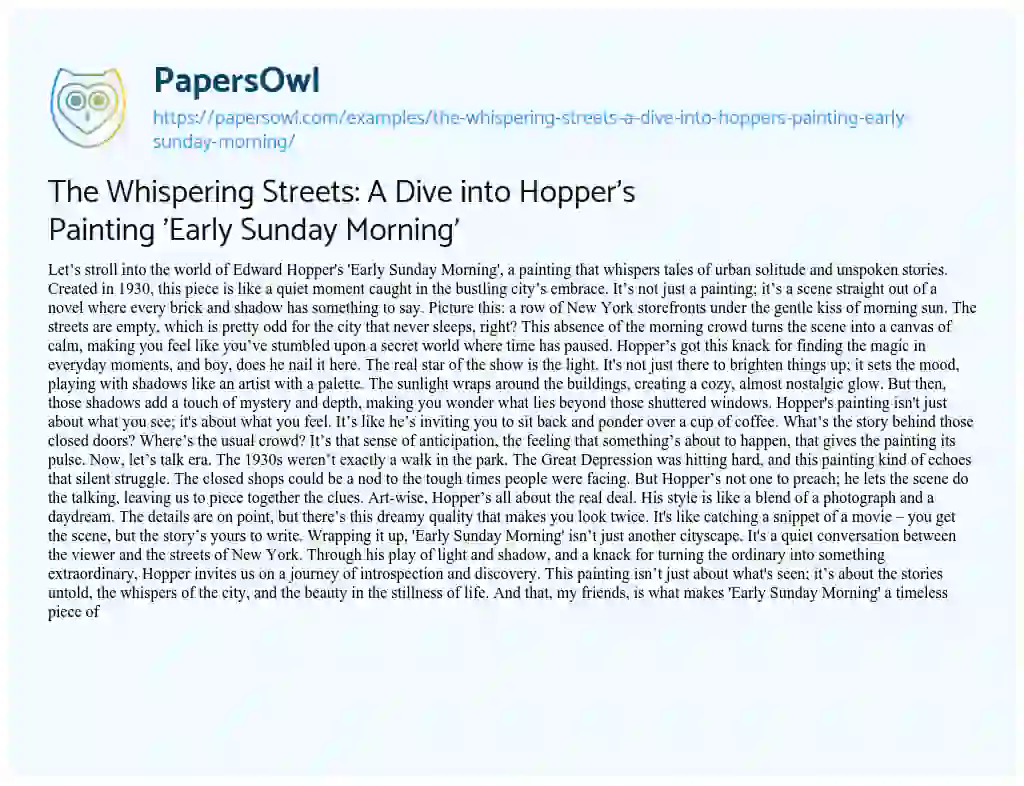 Essay on The Whispering Streets: a Dive into Hopper’s Painting ‘Early Sunday Morning’