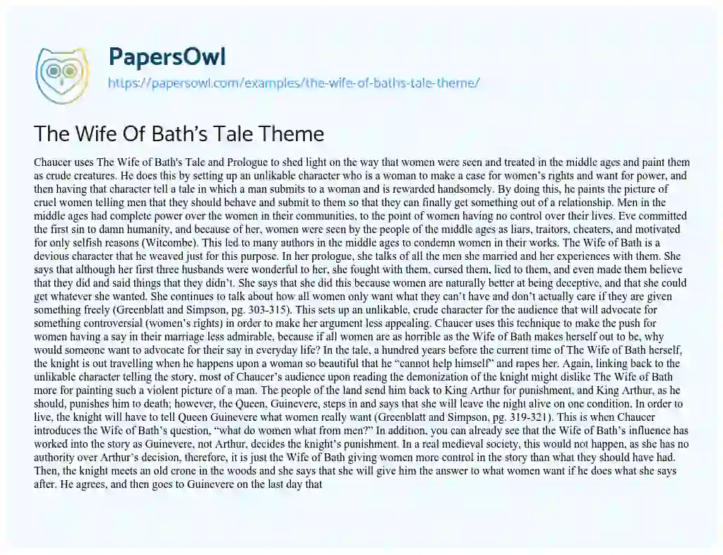 The Wife of Bath’s Tale Theme essay