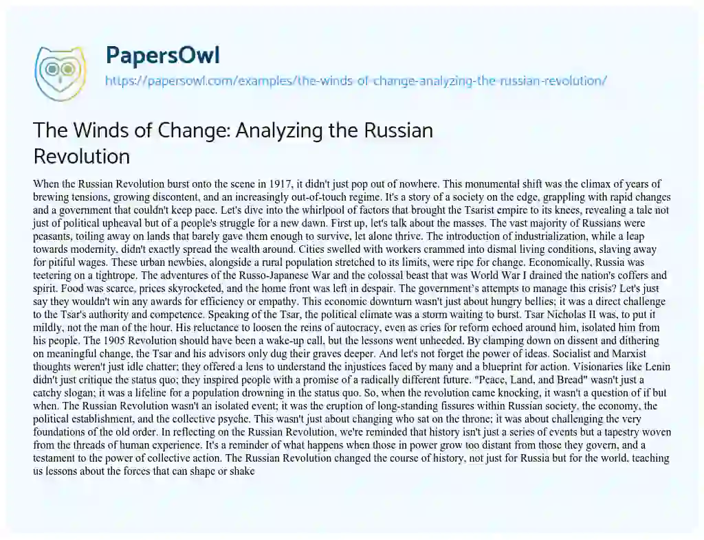 Essay on The Winds of Change: Analyzing the Russian Revolution