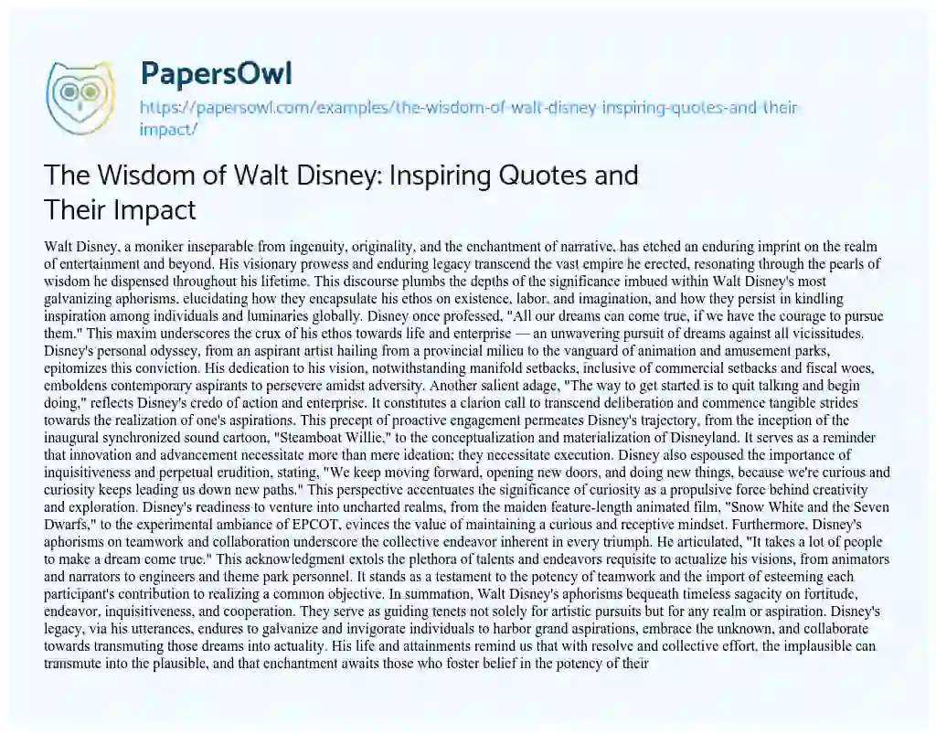 Essay on The Wisdom of Walt Disney: Inspiring Quotes and their Impact