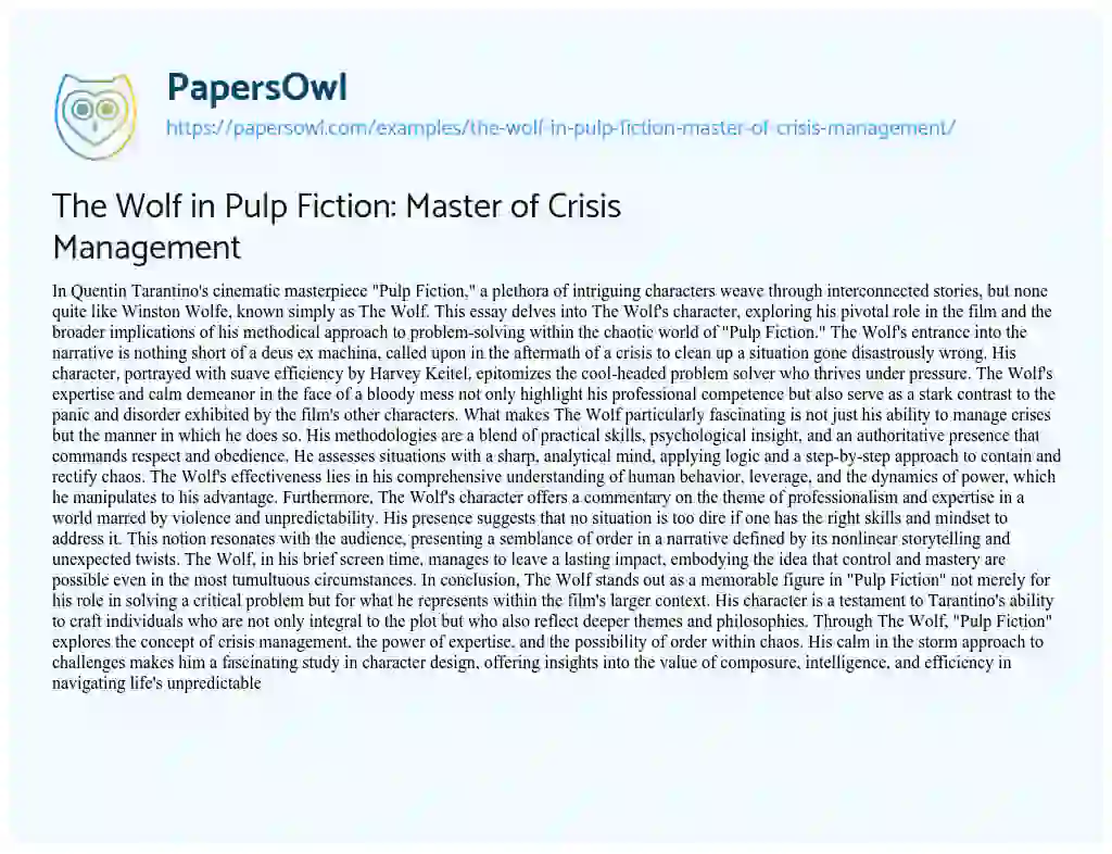 Essay on The Wolf in Pulp Fiction: Master of Crisis Management
