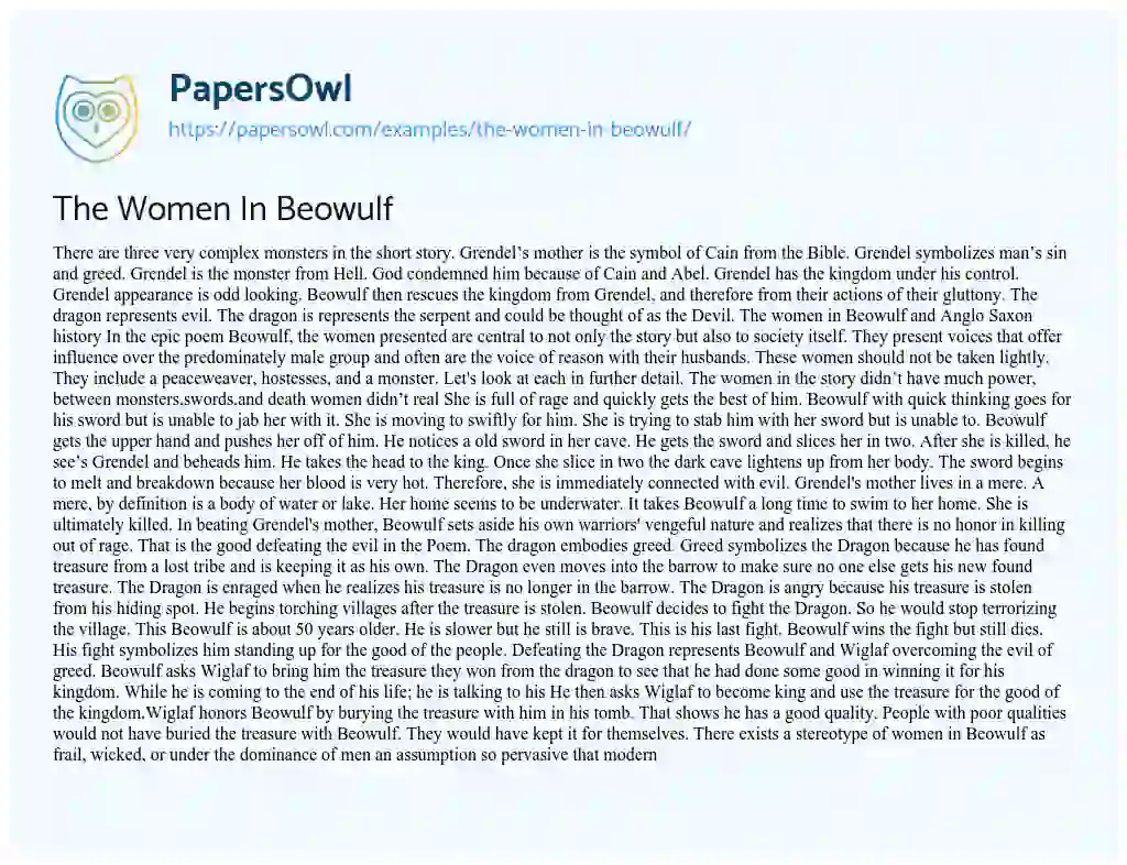 Essay on The Women in Beowulf