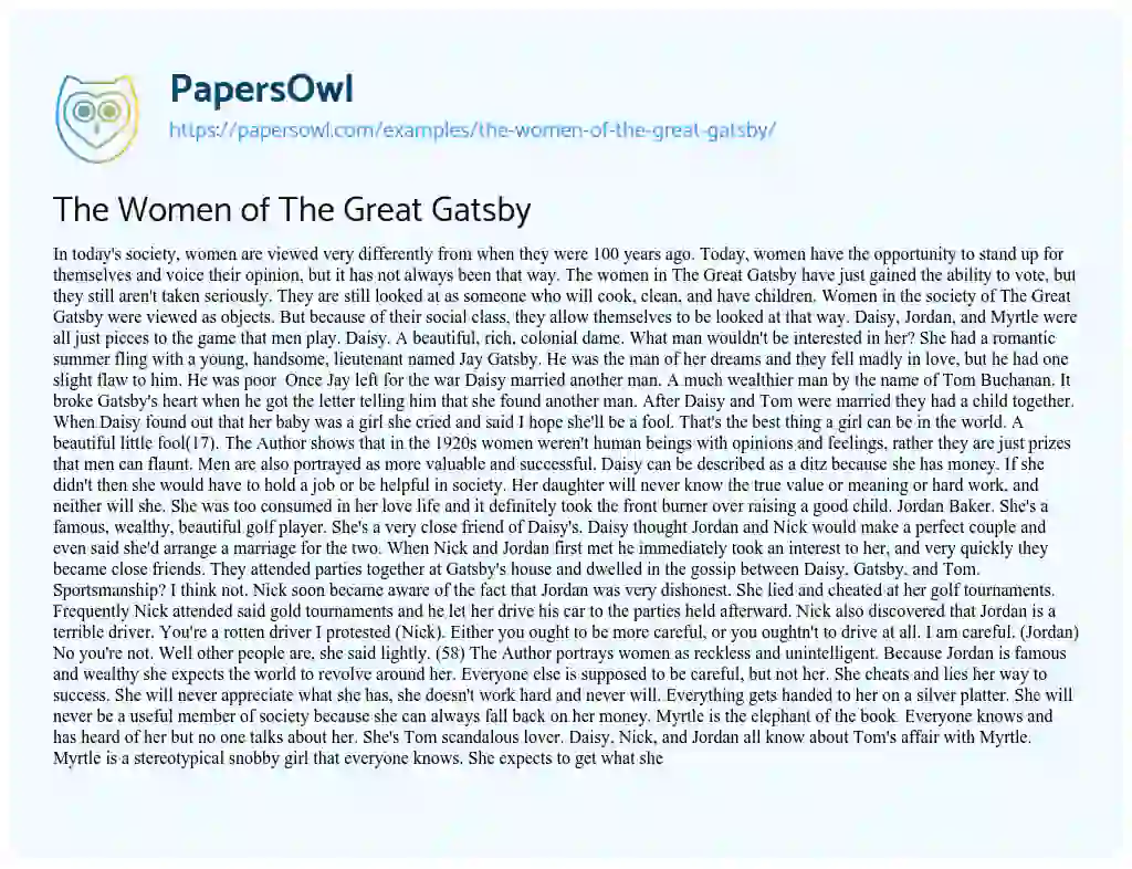 Essay on The Women of the Great Gatsby