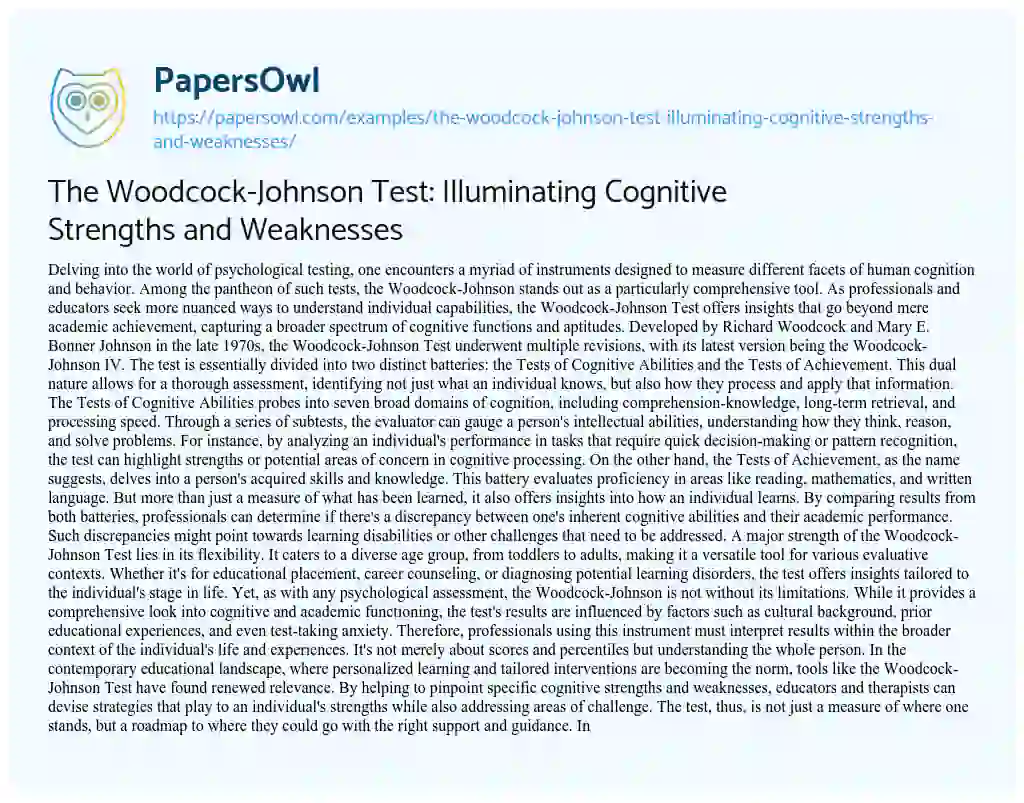 Essay on The Woodcock-Johnson Test: Illuminating Cognitive Strengths and Weaknesses