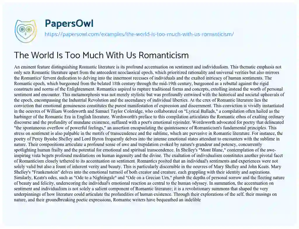 Essay on The World is too Much with Us Romanticism