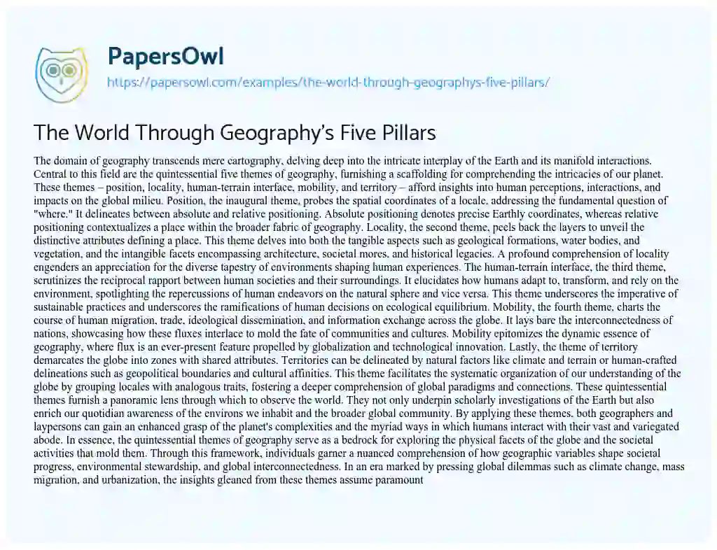 Essay on The World through Geography’s Five Pillars