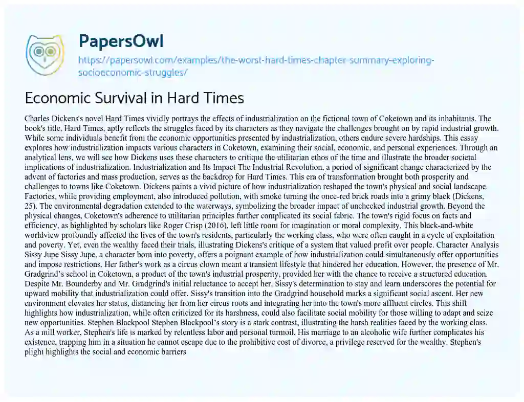 Essay on Economic Survival in Hard Times