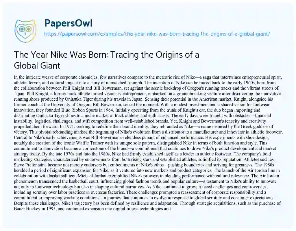 Essay on The Year Nike was Born: Tracing the Origins of a Global Giant