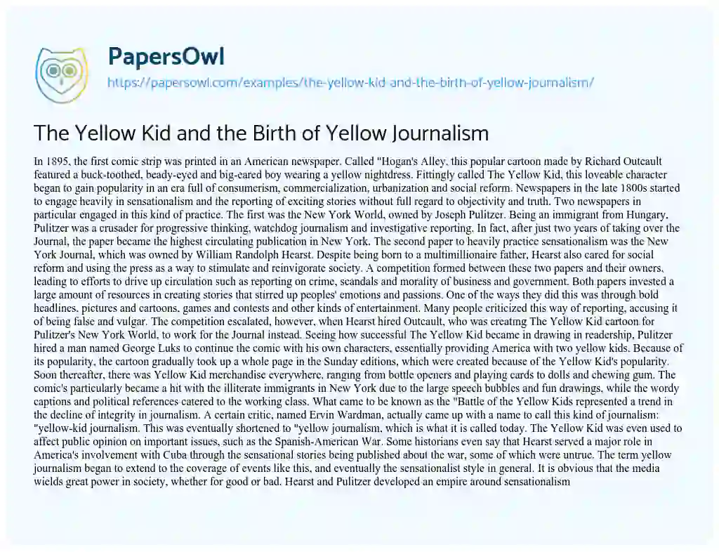 The Yellow Kid and the Birth of Yellow Journalism essay