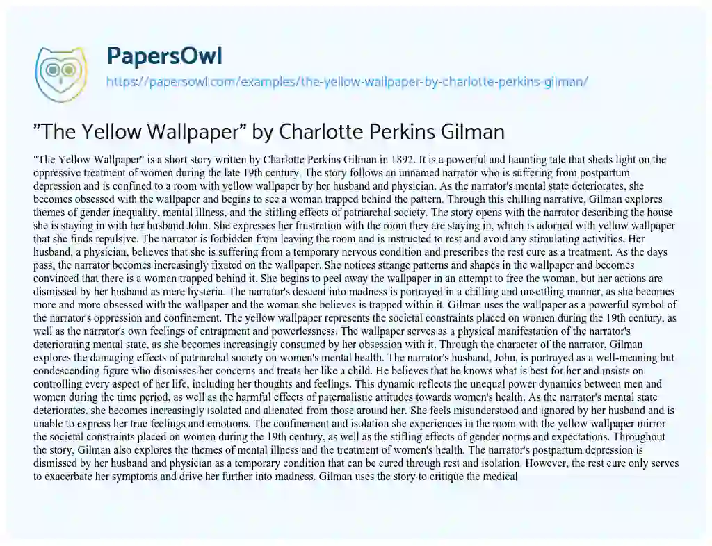 Essay on “The Yellow Wallpaper” by Charlotte Perkins Gilman