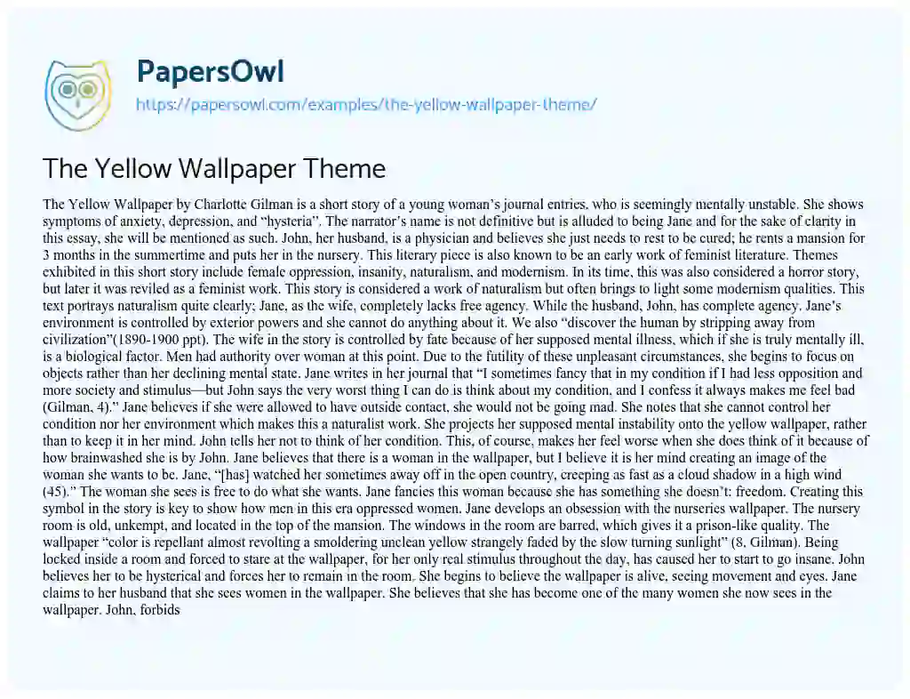 Essay on The Yellow Wallpaper Theme