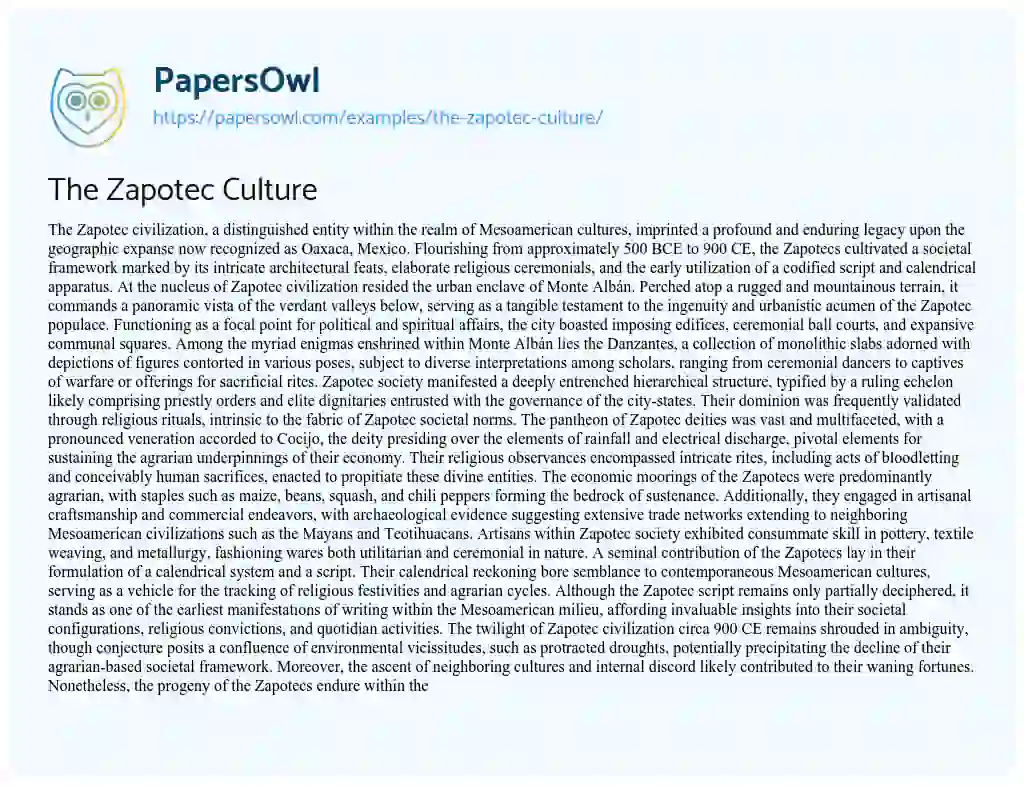 Essay on The Zapotec Culture